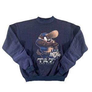 Vintage Taz‎ Sweatshirt Crewneck Men's Medium Navy Taz Mania Loony Tunes USA
